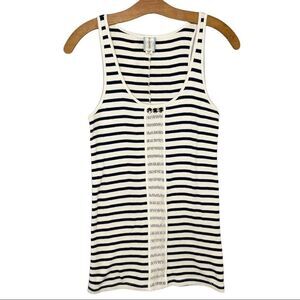 Burning Torch Cream & Navy Striped Crochet Lace Embellished Tank Top Size Small